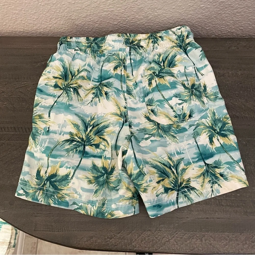 Old Navy Green and White Palm Swim Trunks